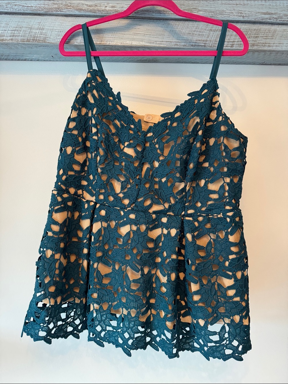 City Chic Teal Crochet Lace Camisole with Nude Lining